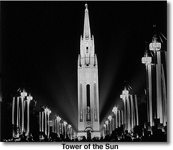 Tower of the Sun as seen at night.