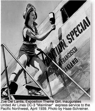 Zoe Del Lantis, Exposition Theme Girl with United Airlines Mainliner DC3 - April 1939